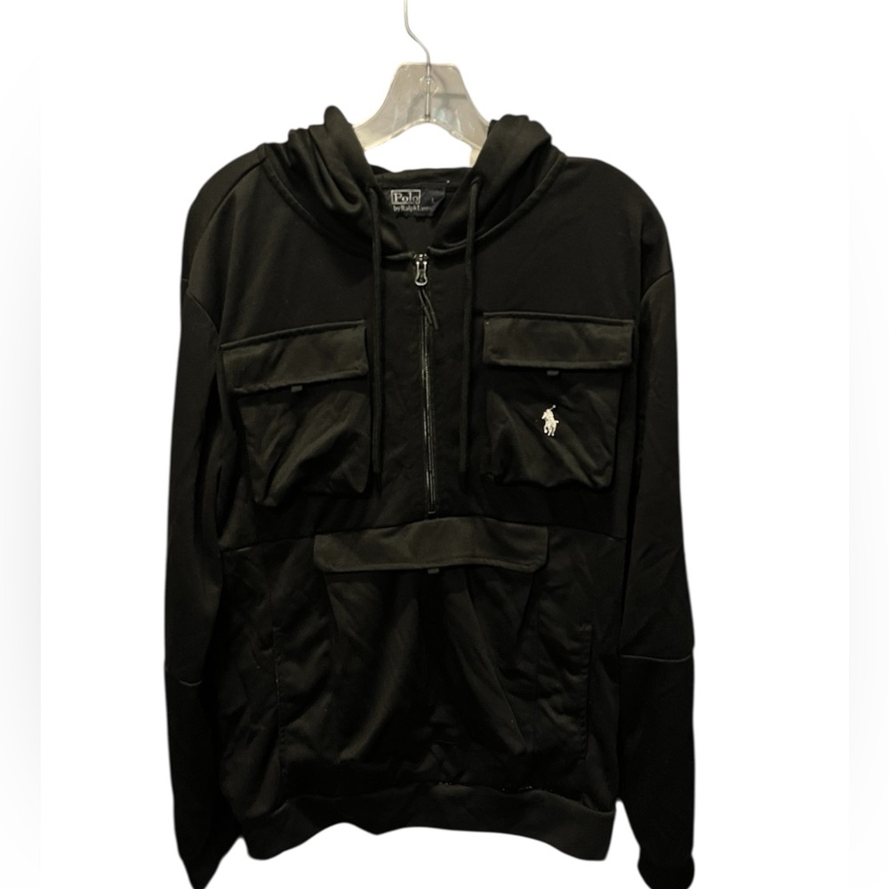 Men’s Polo Utility Cargo Pullover 1/4 Zip Sweatshirt Sweater Hoodie